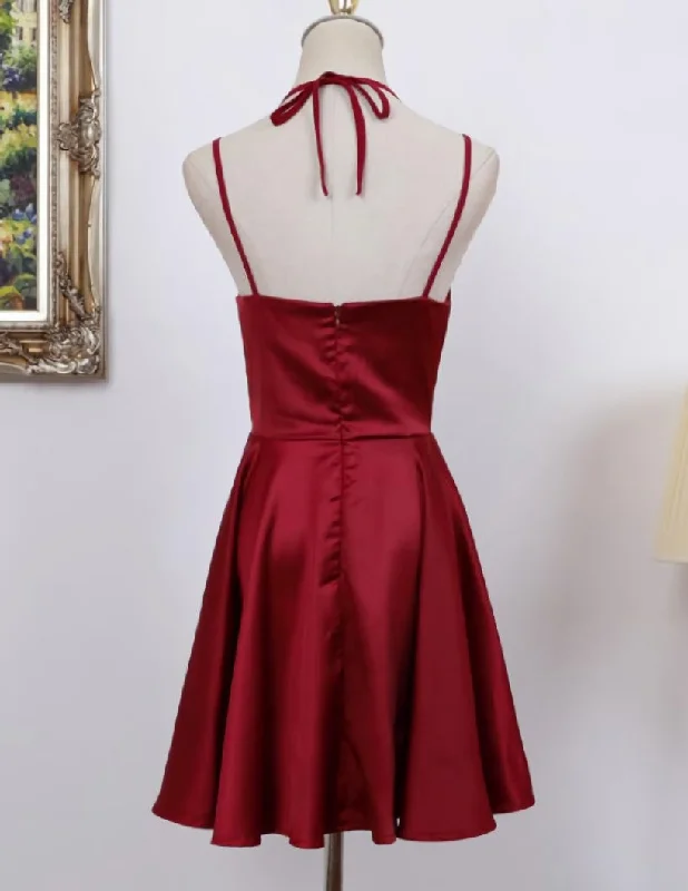 Cute Straps Dark Red Mini Party Dress, Dark Red Short Homecoming Dress Tunics Business professional Cute Straps Dark Red Mini Party Dress, Dark Red Short Homecoming Dress Tunics Business professional