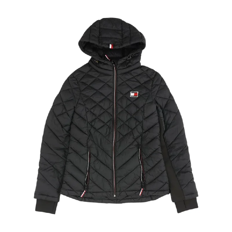 Black Solid Puffer Jacket Belted Jacket Elasticated Jacket Padded Jacket