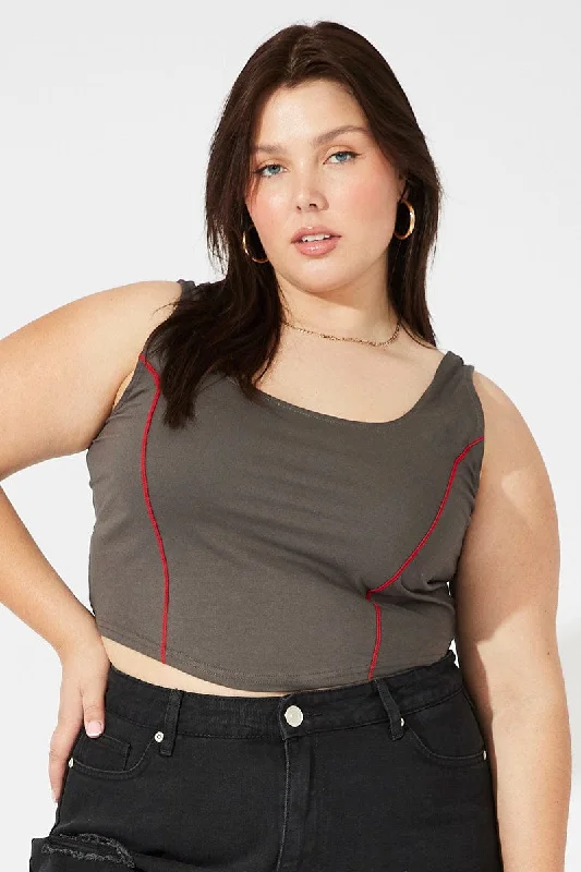 Grey Panelled Tank Top crossback tank top