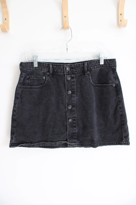 American Eagle Super Hi-Rise A-Line Black Button Down Denim Mini Skirt | 12 linen skirt natural
