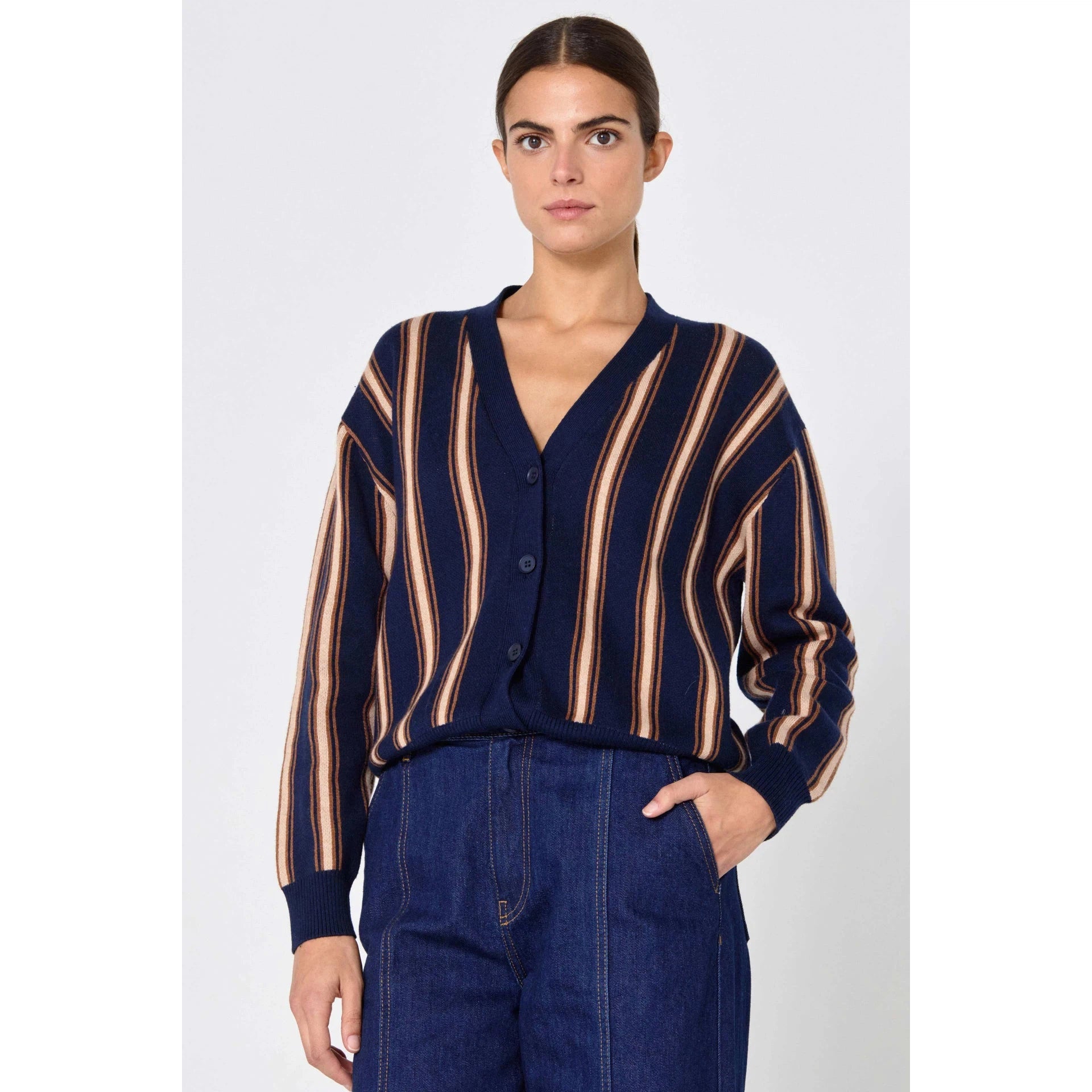 The Tiny Big Sister - Ines striped cardigan - navy Wool Fabric Cashmere Fabric Tweed Fabric The Tiny Big Sister - Ines striped cardigan - navy Wool Fabric Cashmere Fabric Tweed Fabric