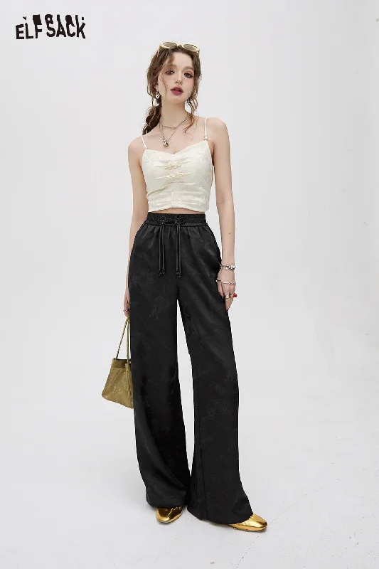 ELFSACK 2024 summer new arrival picnic travel vacation holiday soft comfortable fitted Chinese style satin jacquard weaving straight pants high waisted casual Soft Stretch Trousers ELFSACK 2024 summer new arrival picnic travel vacation holiday soft comfortable fitted Chinese style satin jacquard weaving straight pants high waisted casual Soft Stretch Trousers