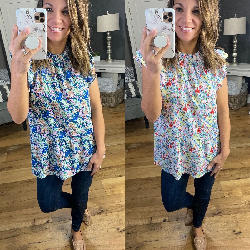 Spring Showers Floral Tank with Ruffle Sleeve- Multiple Options cotton tank top