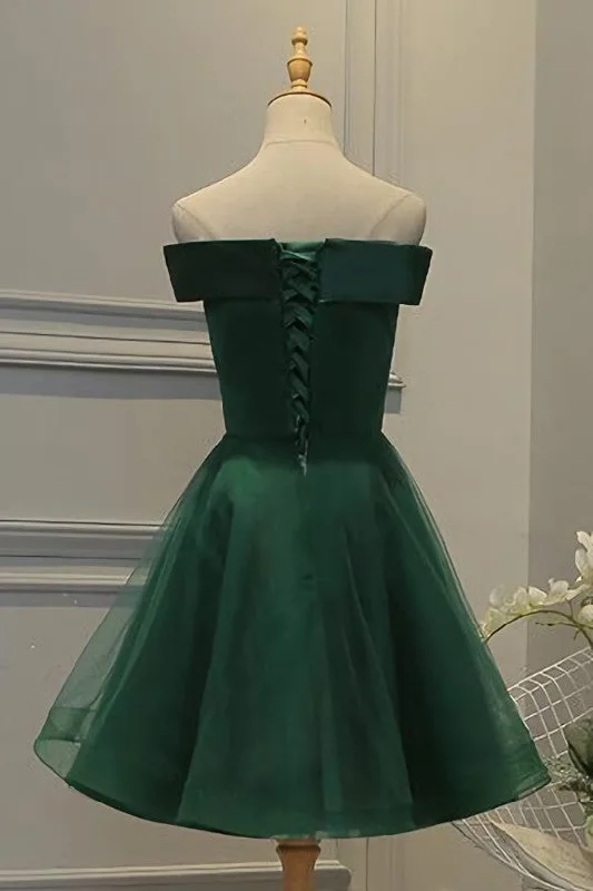 Off Shoulder Dark Green Short Party Dress, Tulle Homecoming Dresses Tunics Business professional Off Shoulder Dark Green Short Party Dress, Tulle Homecoming Dresses Tunics Business professional