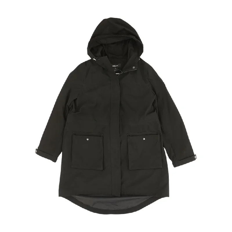 Black Solid Jacket Snapped Jacket Toggled Jacket Drawstring Jacket