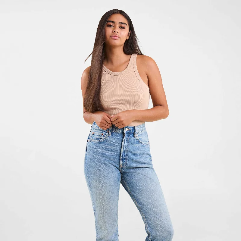 Essential Rib Tank Top | Sand white tank top
