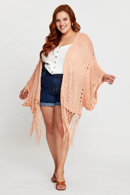 Orange Longline Cardigan Batwing Sleeve Crochet Mesh Cardigan Canvas Denim