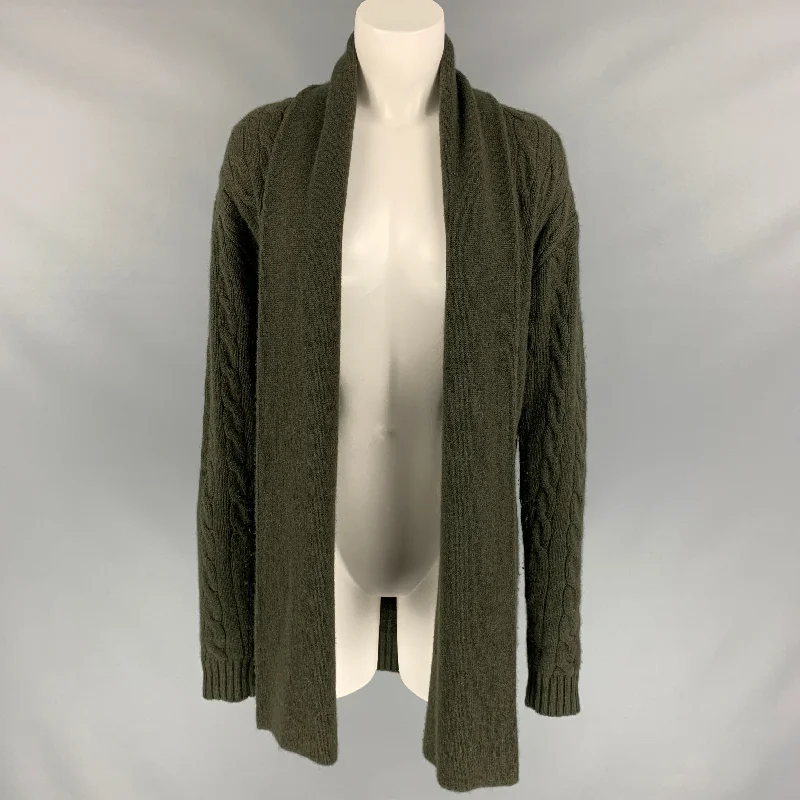 RALPH LAUREN Black Label Size S Forest Green Cable Knit Cashmere Shawl Collar Cardigan Satin Fabric Silk Fabric Chiffon Fabric RALPH LAUREN Black Label Size S Forest Green Cable Knit Cashmere Shawl Collar Cardigan Satin Fabric Silk Fabric Chiffon Fabric