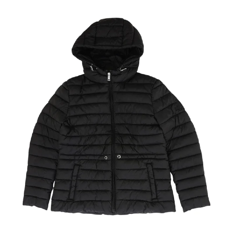 Black Solid Puffer Jacket Hooded Jacket Caped Jacket Shawl Collar Jacket