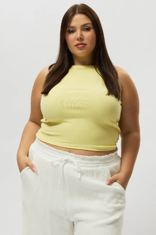 Yellow Tank Top Crew Neck Rib halter tank top