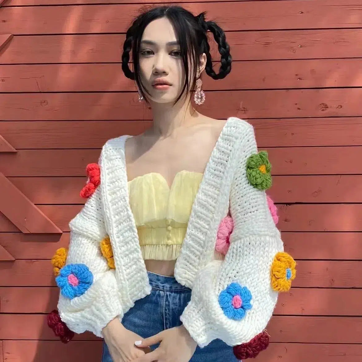 Chunky Colorful Floral Cardigan Button Cardigan Zip Cardigan Pullover Cardigan