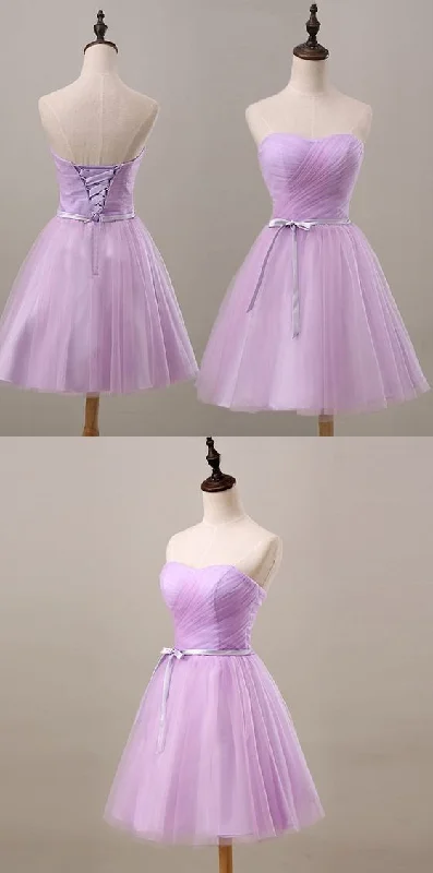 Youthful Lavender Homecoming Dress, Sweetheart Short Prom Party Dress, Ruched With Sash Bridesmaid Dress Tunics Floral girly Youthful Lavender Homecoming Dress, Sweetheart Short Prom Party Dress, Ruched With Sash Bridesmaid Dress Tunics Floral girly