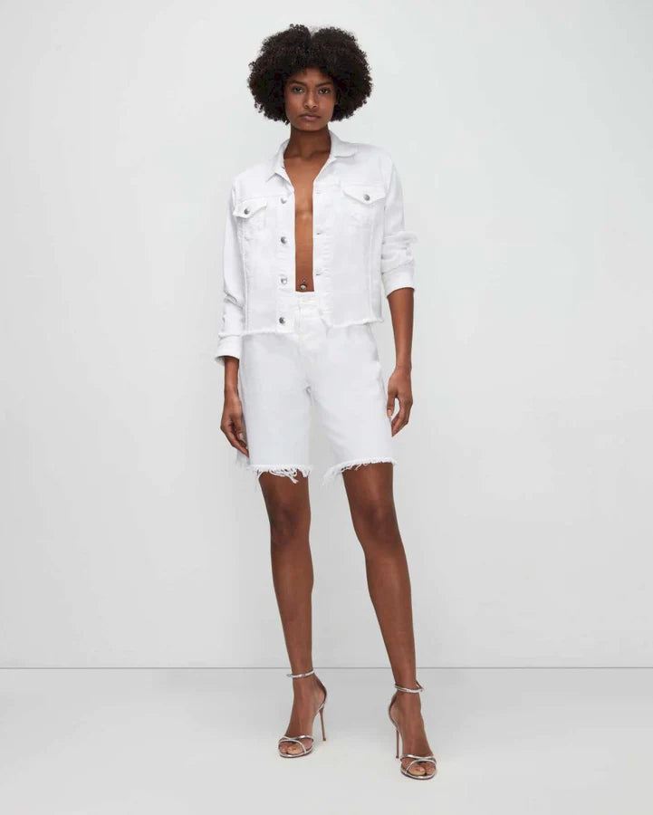 Luxe Vintage Classic Trucker Jacket With Cut Hem Soleil - 7 For All Mankind Appliqued Jacket Beaded Jacket Sequined Jacket