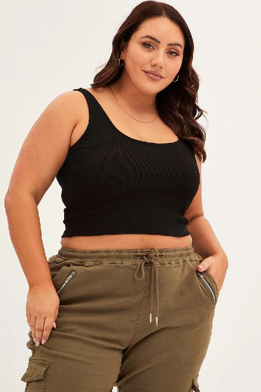 Black Tank Top Sleeveless Round Neck glitter tank top