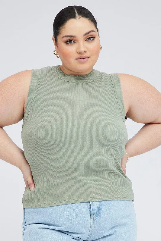 Green Tank Top Sleeveless Crew Neck stretchy tank top