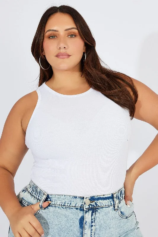 White Tank Top Sleeveless Crew Neck athletic tank top
