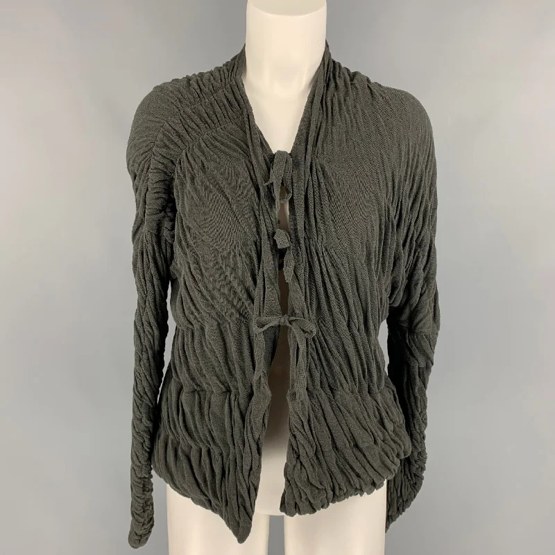 SARA LANZI Size XS Olive Cotton Ruched Cardigan Knit Fabric Woven Fabric Fleece Fabric SARA LANZI Size XS Olive Cotton Ruched Cardigan Knit Fabric Woven Fabric Fleece Fabric