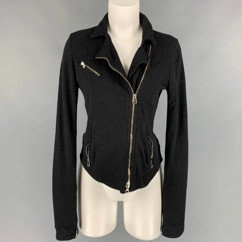 THEODOR Size S Black Asymmetrical Zip Up Cardigan Tailored Straight A-Line