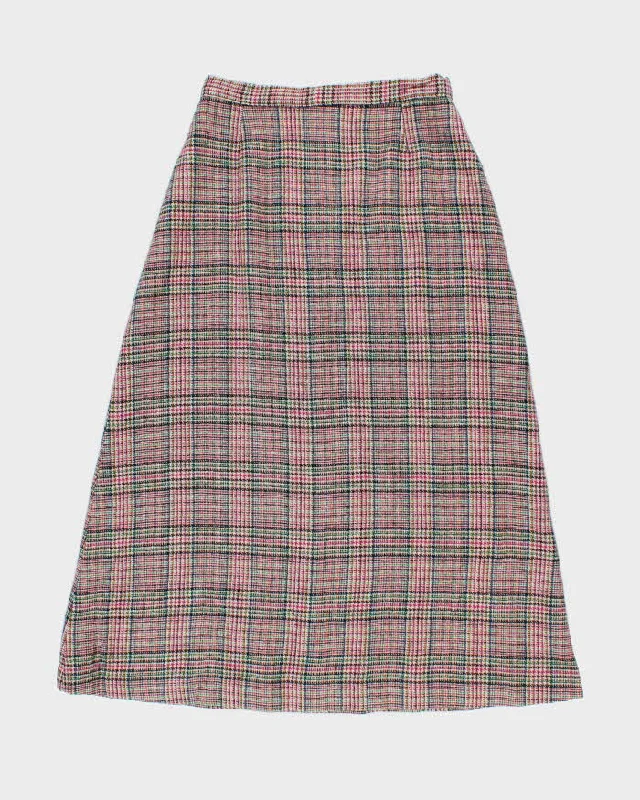 Vintage 1970s Pink Plaid Wool Maxi Skirt - M denim skirt fashionable