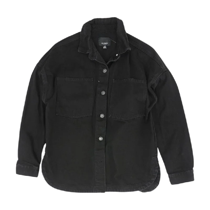 Black Solid Denim Jacket Faux Fur Fabric Real Fur Fabric Shearling Fabric