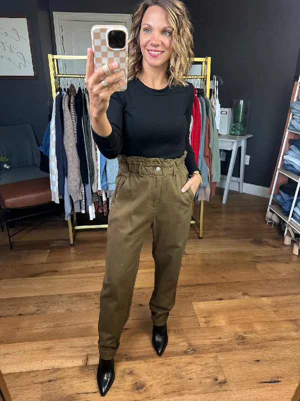 Known For It Paperbag Pant - Hunter Green Soft Wool Pants