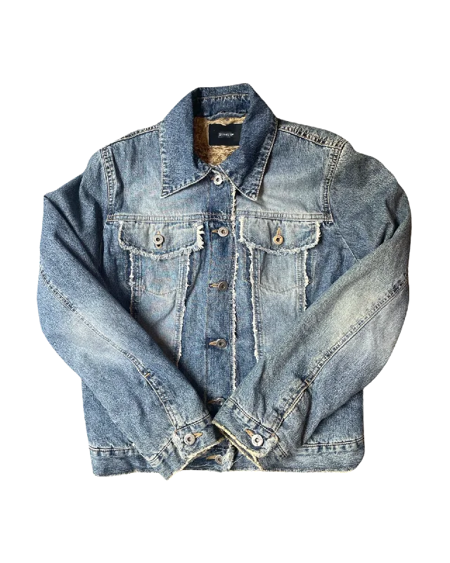 Vintage Y2K Denim Jacket Size 10 Wool Fabric Cashmere Fabric Tweed Fabric