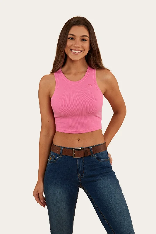 Paige Womens Cropped Rib Tank - Pink silver tank top