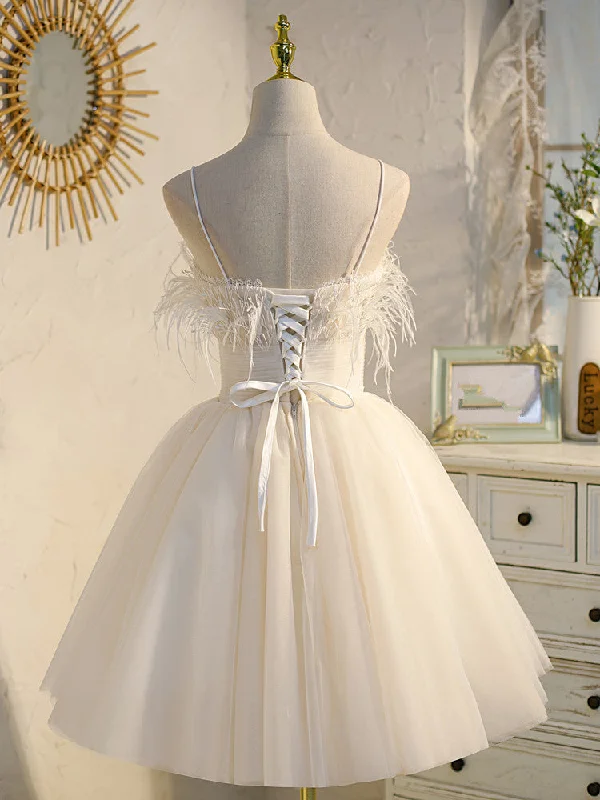 Ivory Tulle Short Straps Party Dress Homecoming Dresses, Cute Prom Dress 2022 Tunics Vintage classic Ivory Tulle Short Straps Party Dress Homecoming Dresses, Cute Prom Dress 2022 Tunics Vintage classic