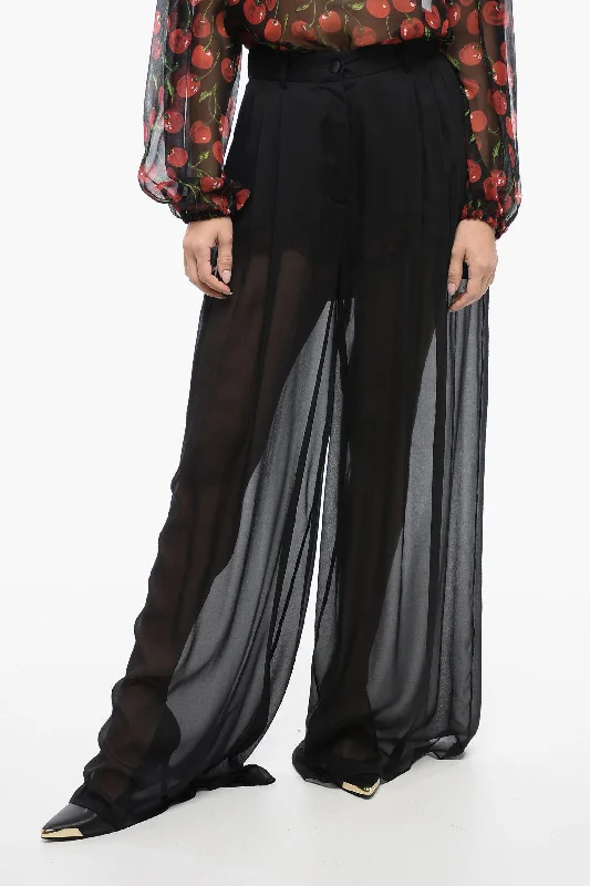 Dolce & Gabbana See Through Silk Chiffon Palazzo Pants Trendy Printed Leggings