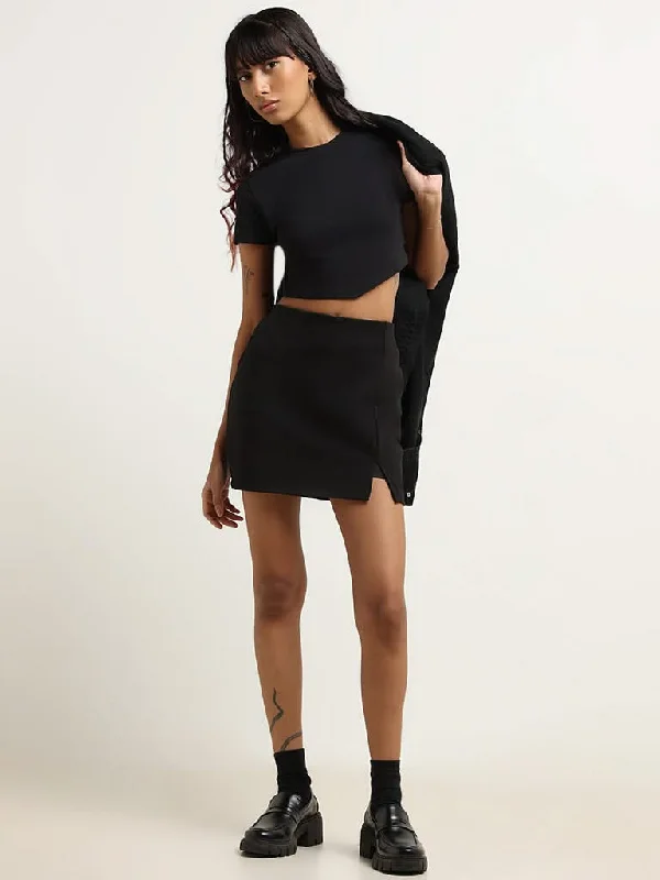 Nuon Black Cotton Mini Skirt wool skirt sturdy