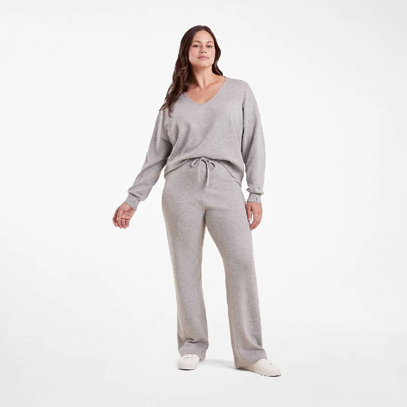 Luxe Knit Wide Leg Pant | Heather Grey Comfortable Fleece Pants