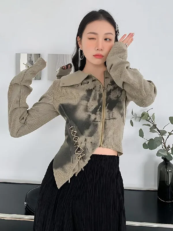 Fairy Grunge Lace Up Asymmetric Cardigan Slim Fit Regular Fit Oversized