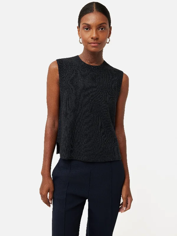 Cotton Blend Crew Tank | Black boho tank top
