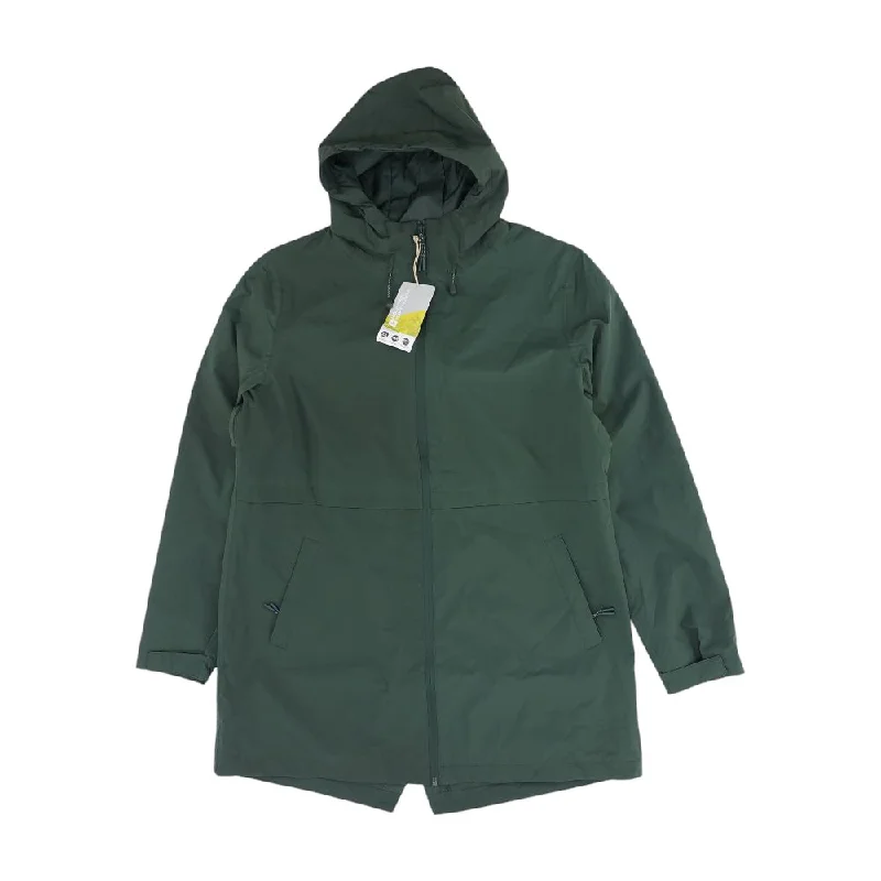 Green Solid Rain Jacket Stand-Up Collar Roll-Neck Collar Turtle Neck