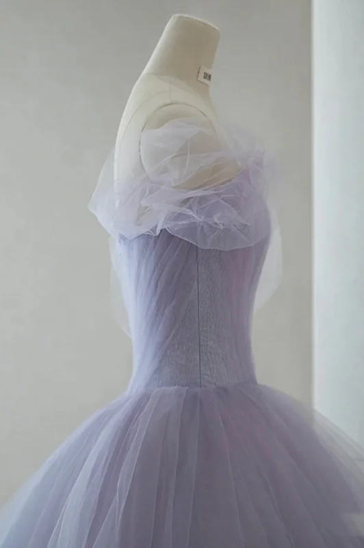 Purple Tulle Short A-Line Prom Dress, Cute Off the Shoulder Party Dress Tunics Summer linen Purple Tulle Short A-Line Prom Dress, Cute Off the Shoulder Party Dress Tunics Summer linen