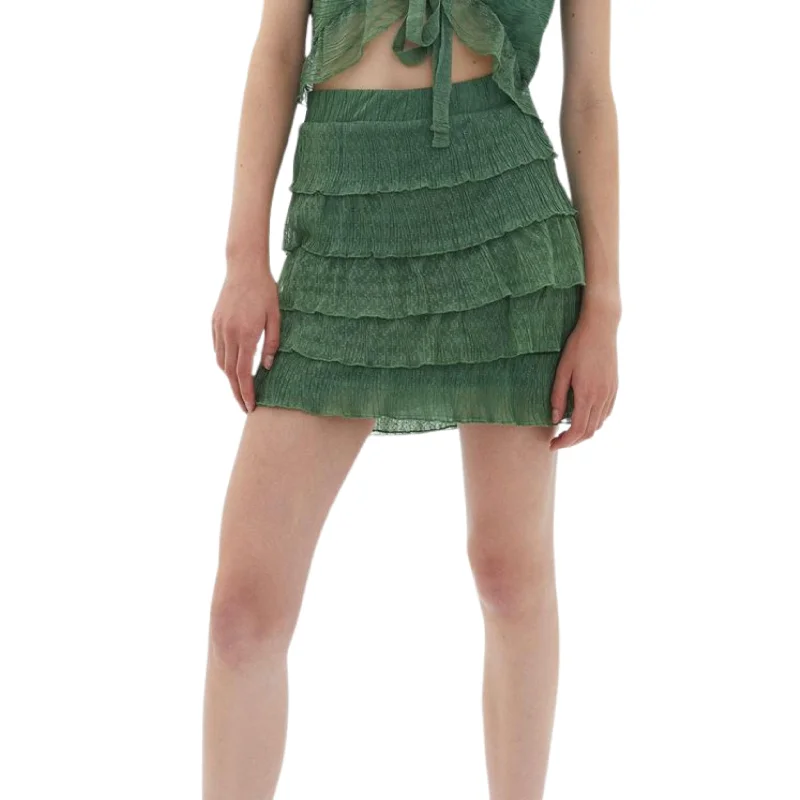 OXXO - High Rise Ruffled Mini Skirt linen skirt natural