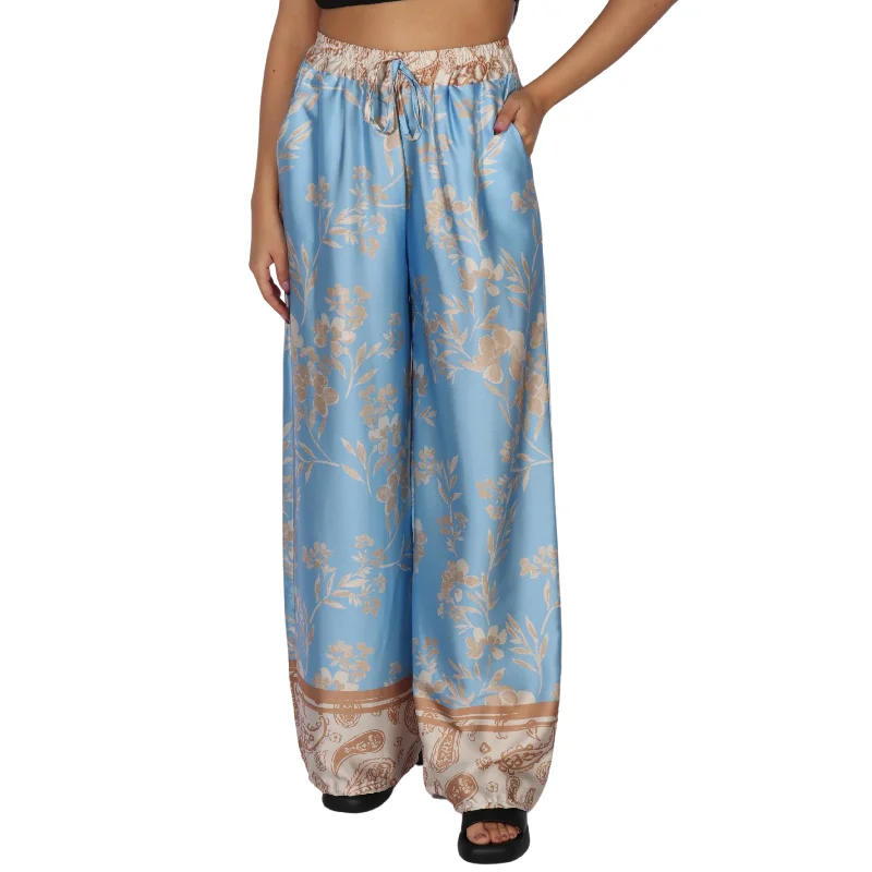 AYMEI - printed wide leg drawstring pants Cozy Knit Pants