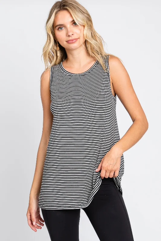 Black Striped Sleeveless Tank Top comfortable tank top