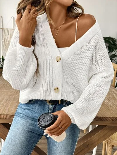 V-Neck Button Up Long Sleeve Cardigan Silk Blend Satin Velvet