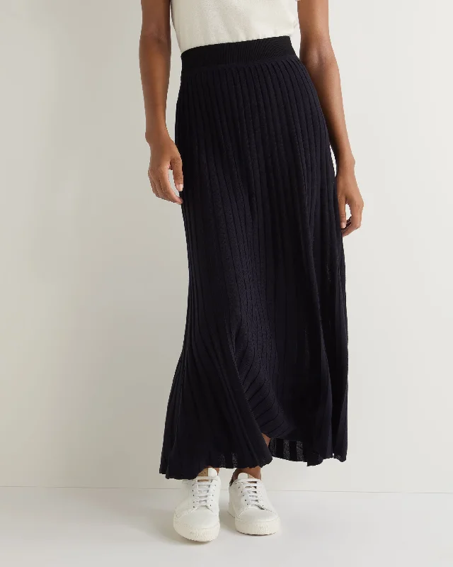 Women's Superfine Pleated Cashmere Silk Skirt Navy Blue corduroy skirt durable