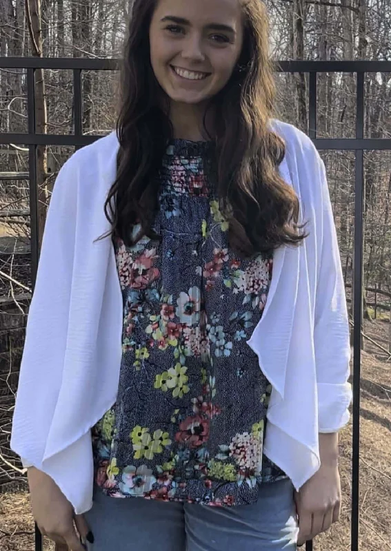 Bright White Open Front Spring/Summer Cardigan Made in USA Layered Multi-layer Single Layer Bright White Open Front Spring/Summer Cardigan Made in USA Layered Multi-layer Single Layer