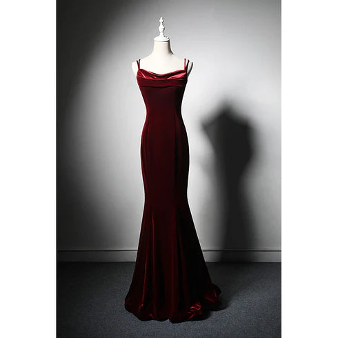 Beautiful wine red velvet mermaid wedding party dress, wine red bow shoulder strap backless and floor length evening dress Tunics Review highly Beautiful wine red velvet mermaid wedding party dress, wine red bow shoulder strap backless and floor length evening dress Tunics Review highly