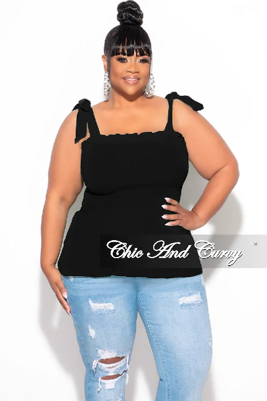 Final Sale Plus Size Smocked Peplum Tank Top in Black mint tank top