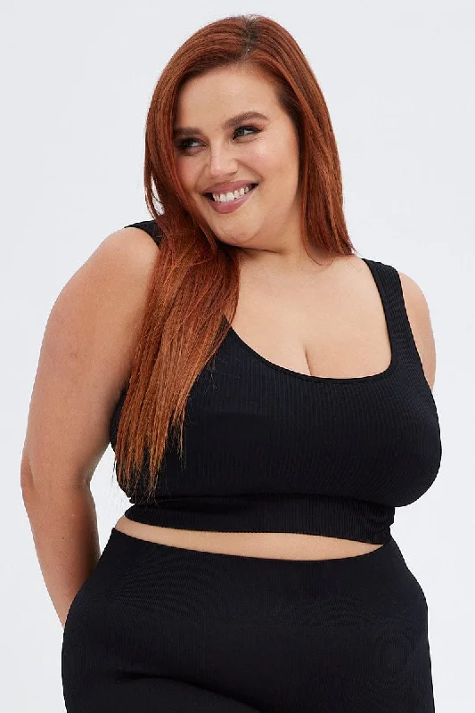 Black Crop Tank Top Seamless fashionable tank top