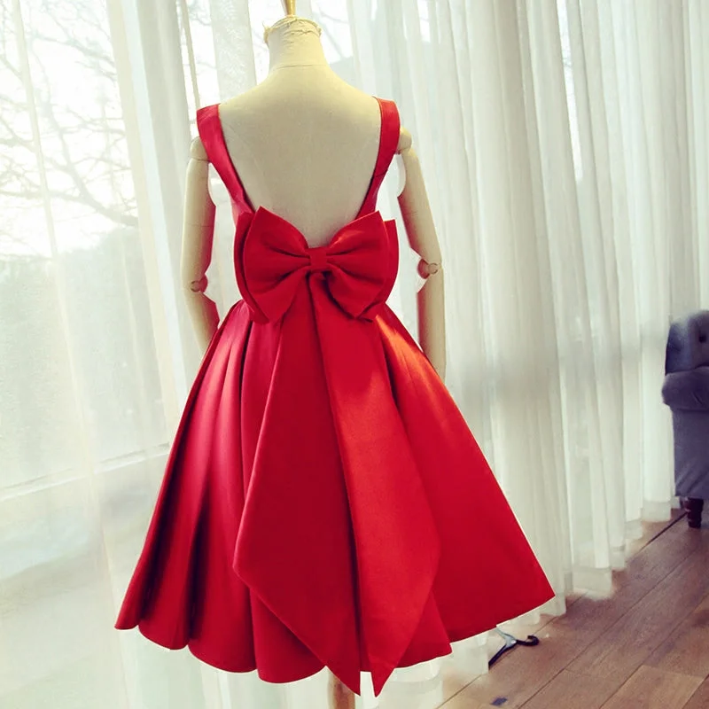 Cute Satin Bow Back Party Dresses, Red Short Homecoming Dresses Tunics Wedding white Cute Satin Bow Back Party Dresses, Red Short Homecoming Dresses Tunics Wedding white