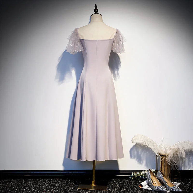 Cute Tea Length Off Shoulder Wedding Party Dress, Short Sleeves Formal Dresses Tunics Party sparkling Cute Tea Length Off Shoulder Wedding Party Dress, Short Sleeves Formal Dresses Tunics Party sparkling