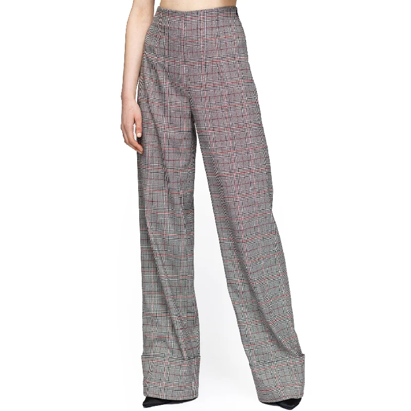 Women's Multi Glen Plaid High Waist Wide Leg Pants In Grey Plaid Lightweight Jogger Pants
