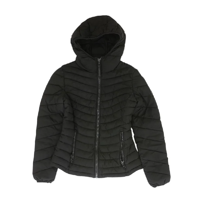 Black Solid Puffer Jacket Mesh Jacket Canvas Jacket Denim Jacket