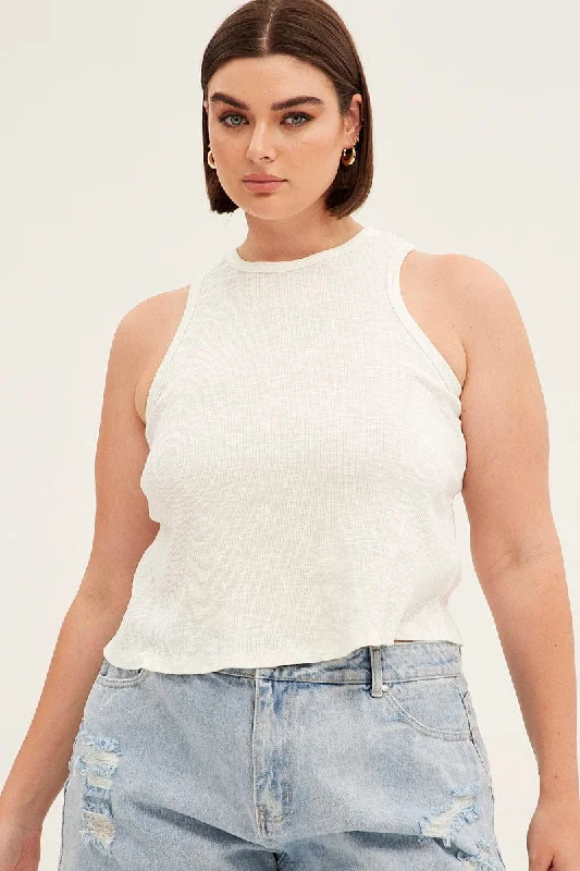 White Tank Top Sleeveless Crew Neck adorable tank top