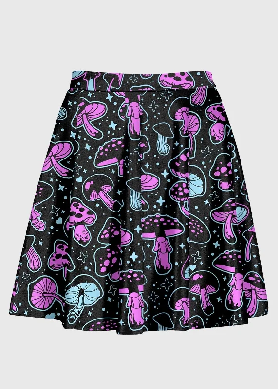 Cute Pink Blue Mushroom Black Skirt silk skirt smooth